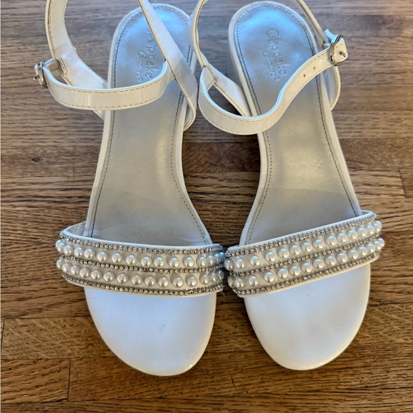 White Sandals with Pearl and Rhinestone Embellishments - Picture 2 of 7